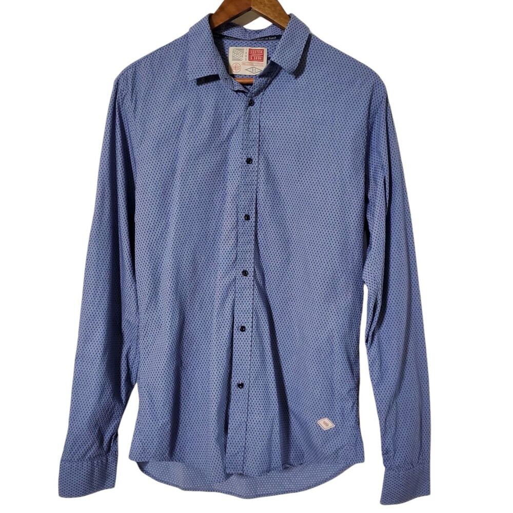 Scotch & Soda Shirt Size L Blue 100% Cotton Slim Fit Geometric Print Mens